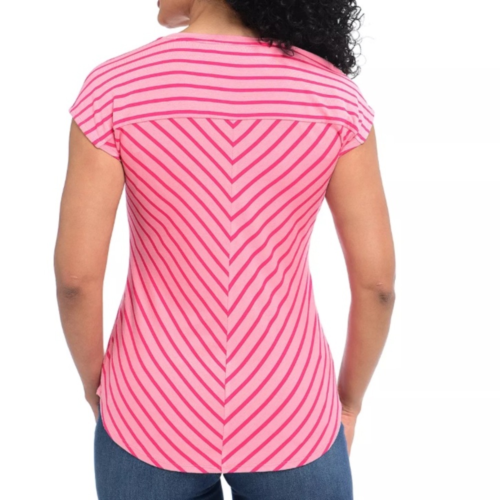 Women’s Christopher & Banks Pink Striped Tee - Picture 3 of 6
